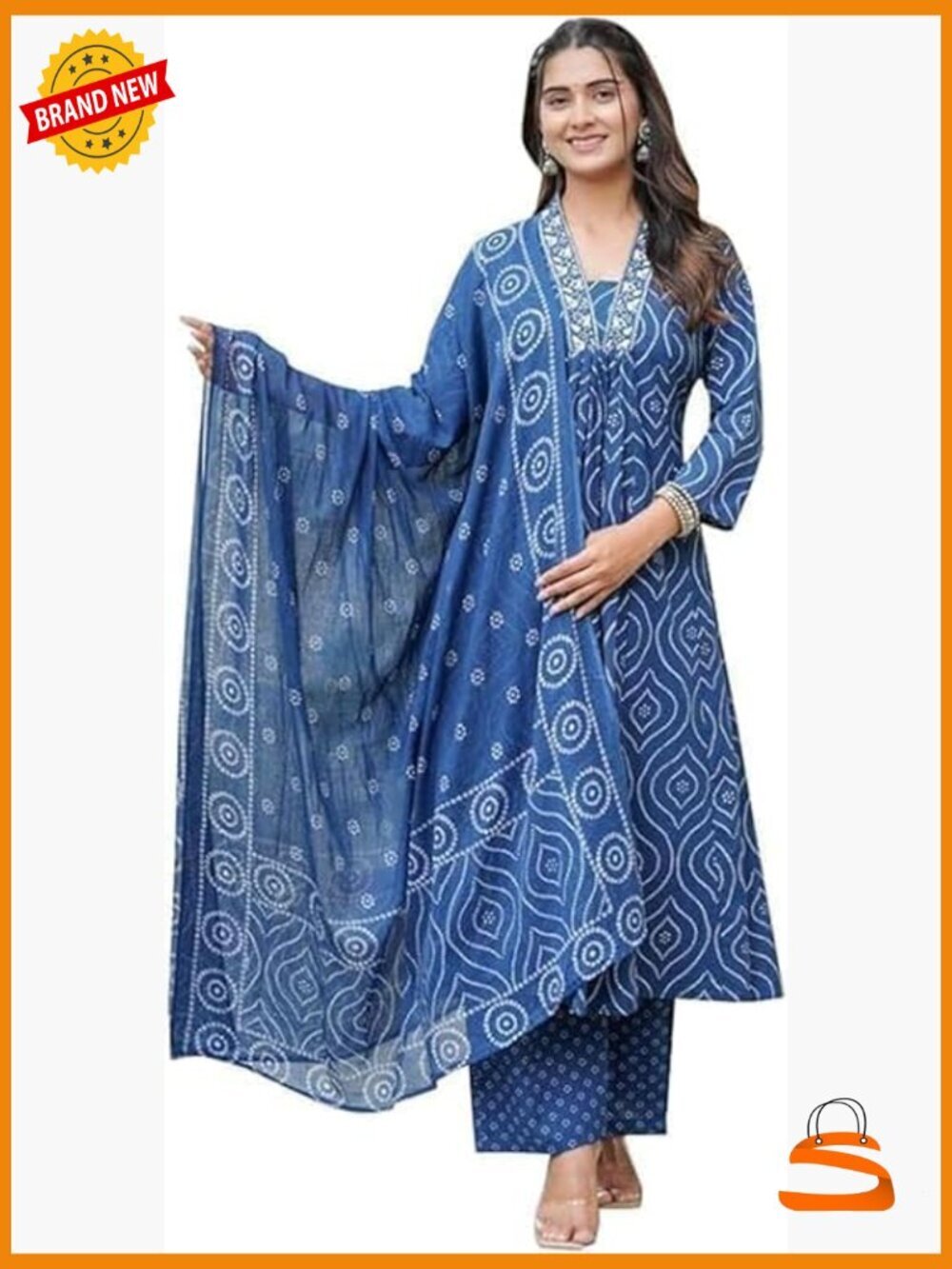 Cotton Anarkali Indian Kurta Set with Dupatta, Summer Dress